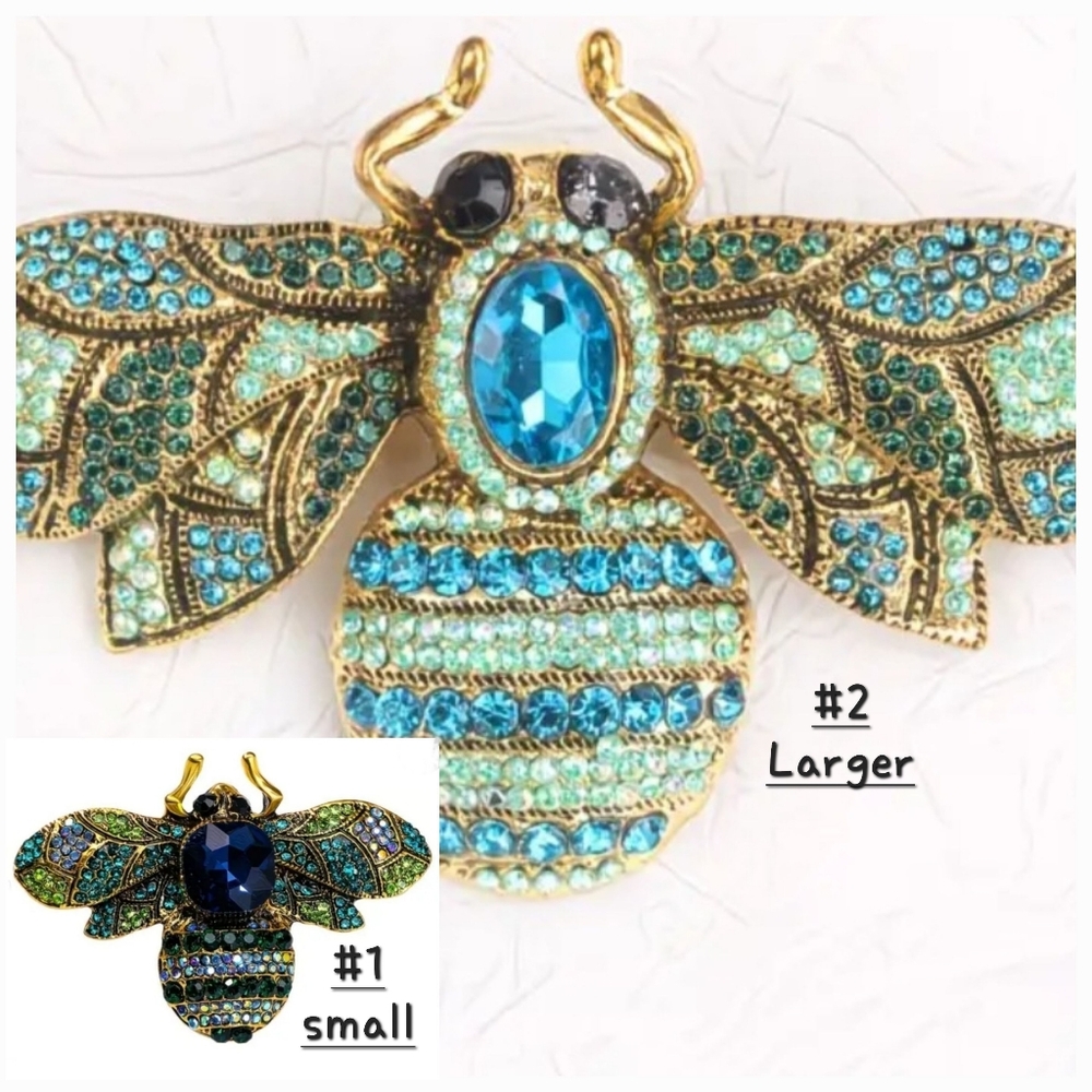 Set Of Gold and Blue Oversized Bee Brooches